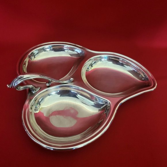 Vintage Silverplated Divided 3 Sectional Server Tray with Handle Pear Shape - Picture 4 of 14